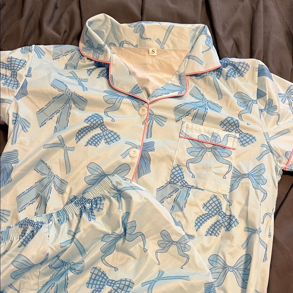 Pajamas Blue Bow Print Pajama Set